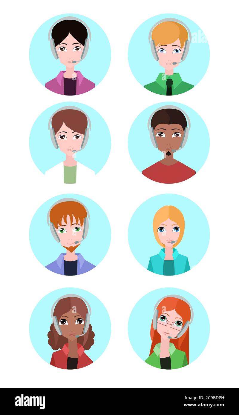 Porträts von verschiedenen Menschen Tech-Support. Vektor-Element für die Gestaltung Ihrer Website Stock Vektor