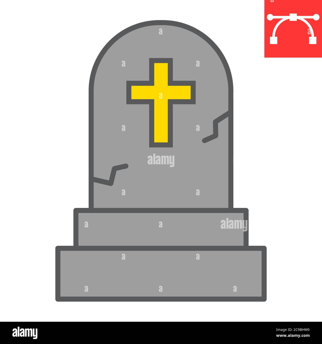 Grabstein Farbe Linie Symbol, halloween und gruselig, Grabstein Zeichen Vektorgrafik, editierbare Kontur gefüllt Umrisssymbol, eps 10. Stock Vektor
