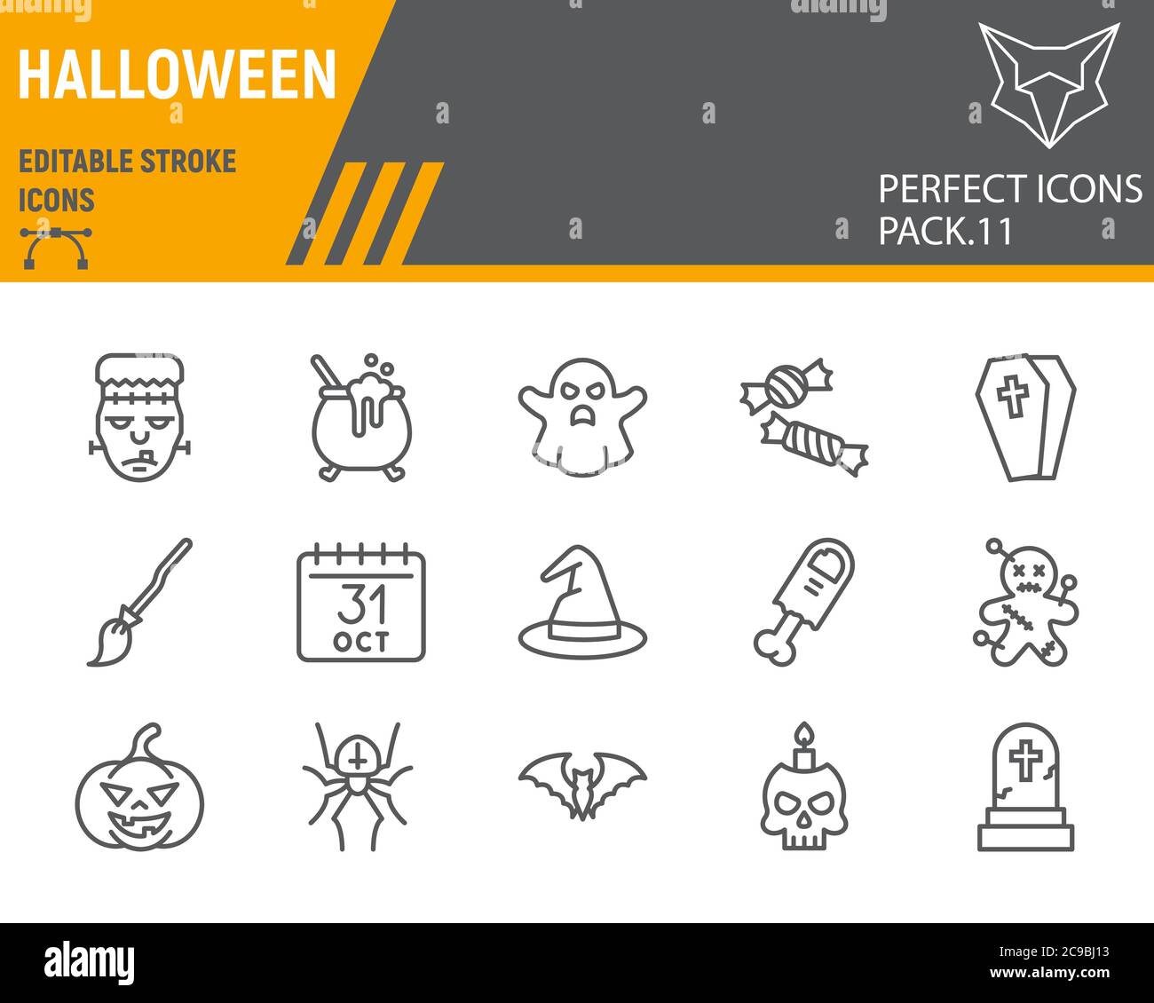 Halloween Linie Icon-Set, Urlaub Symbole Sammlung, Vektor-Skizzen, Logo-Illustrationen, halloween-Icons, Horror-Zeichen lineare Piktogramme, editierbar Stock Vektor