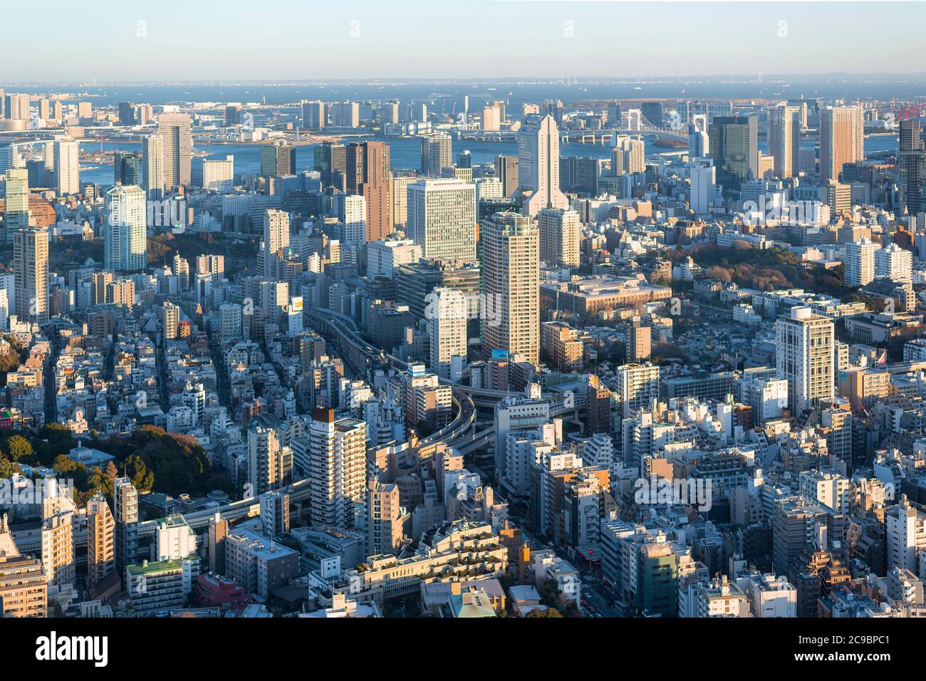 Blick auf die Stadt Tokio auf die Wolkenkratzer der Bucht von Tokio Stockfoto