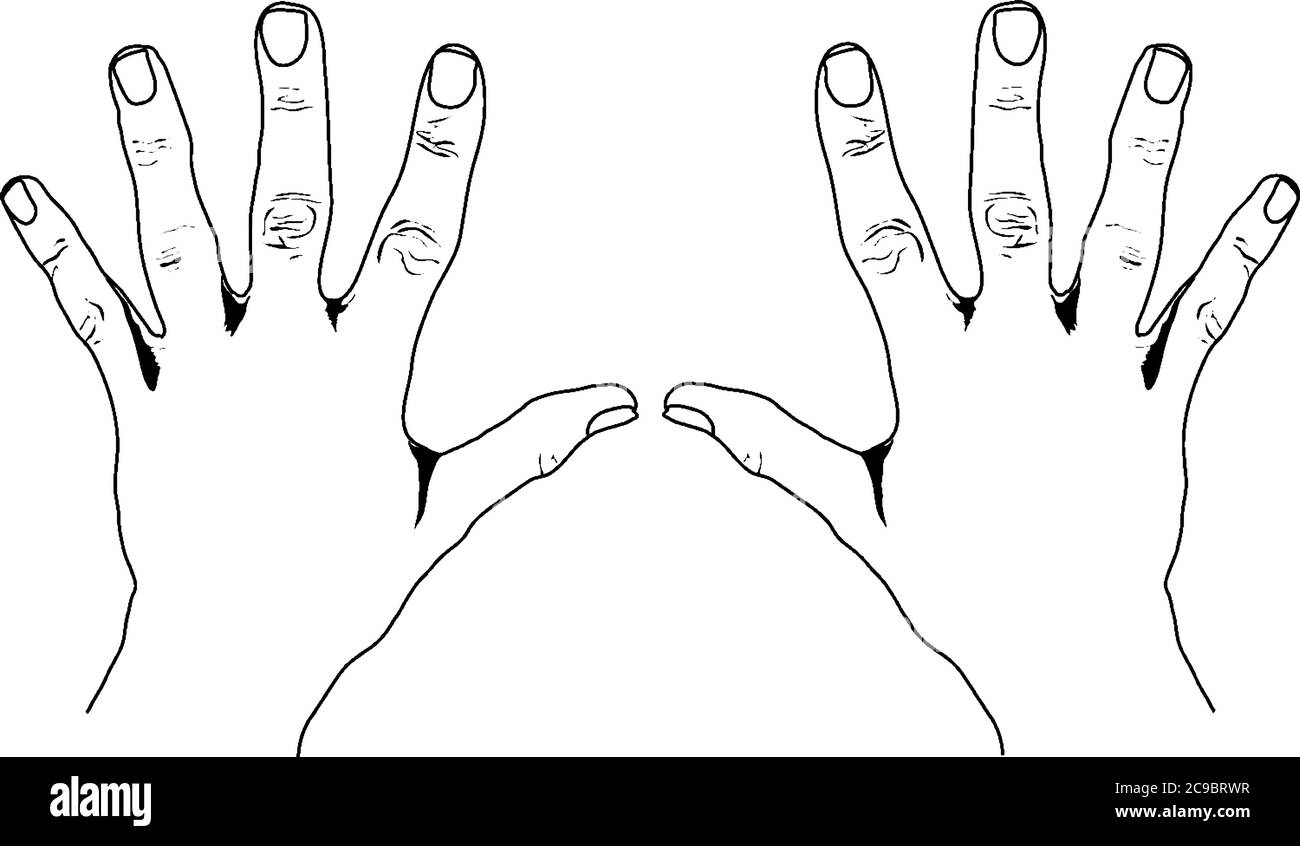 Nahaufnahme eines Hands mit offener Handfläche, Vintage-Linienzeichnung oder Gravurillustration. Stock Vektor