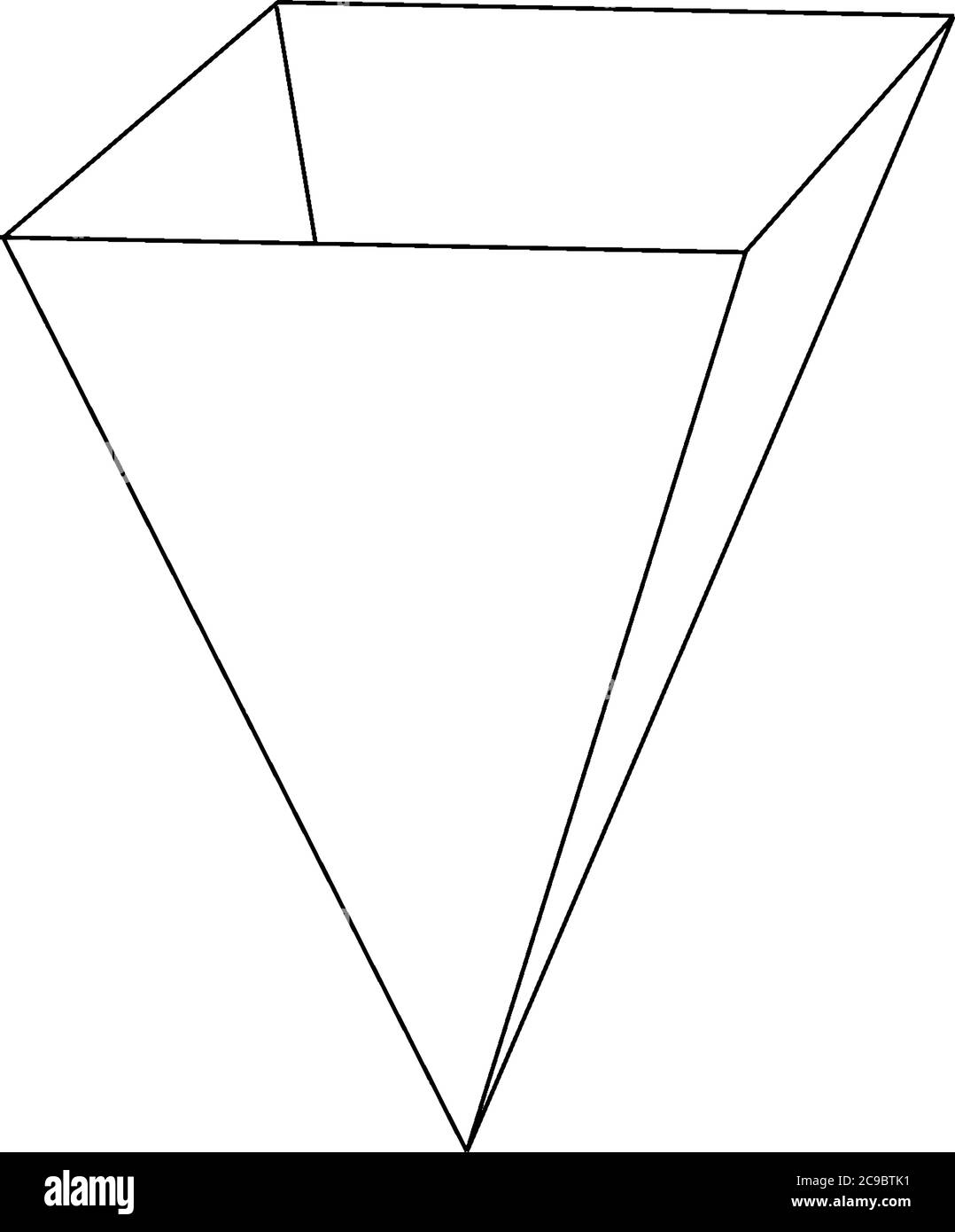 Eine hohle rechte rechteckige Pyramide, die Basis ist ein Rechteck und die Flächen sind gleichschenklige Dreiecke und die Pyramide ist invertiert, Vintage-Linie Zeichnung oder Stock Vektor