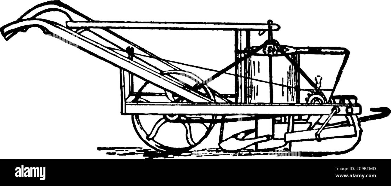 Ein Feldkorn Pflanzer von etwa 20. Jahrhundert vintage Linie Zeichnung oder Gravur Illustration. Stock Vektor