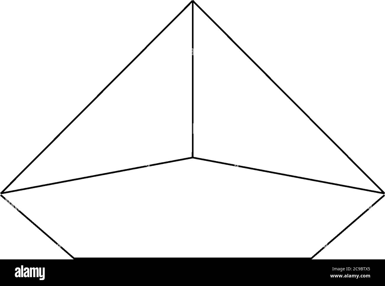 Geometrische Konstruktion einer rechten fünfeckigen Pyramide von unten betrachtet. Die Basis ist ein pentagon und die Gesichter sind gleichschenklige Dreiecke, vintage Linie dra Stock Vektor