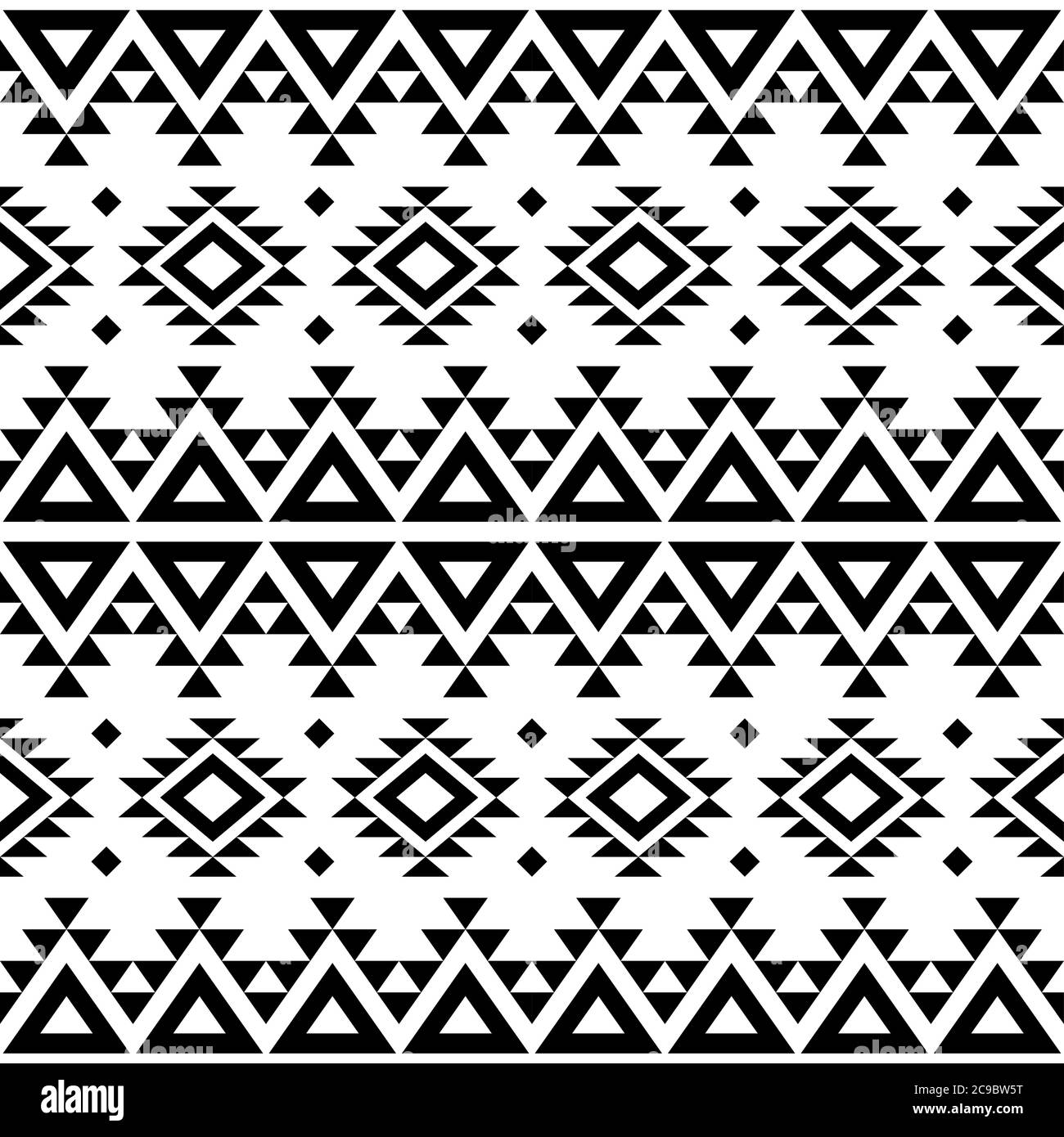 Aztec Navajo geometrische nahtlose Vektor-Muster, retro Tribal repetitive Design in schwarzem Muster auf weißem Hintergrund Stock Vektor