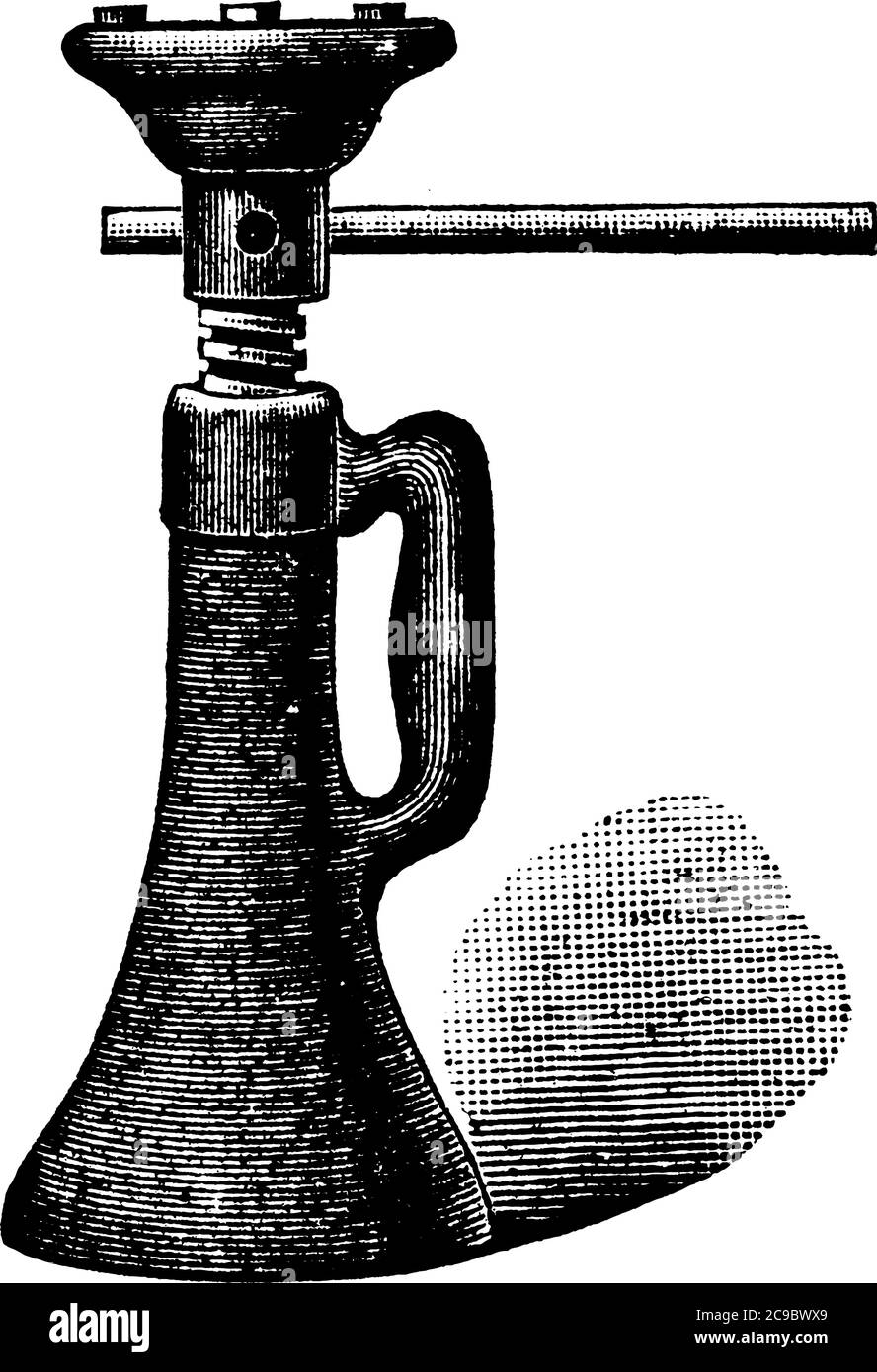 Schraube mit Hebelarm, in dem die Kraft in der Regel von einem Rad oder einem Hebel angewendet wird und bewegt sich durch den Umfang eines Kreises, Vintage-Linie drawi Stock Vektor