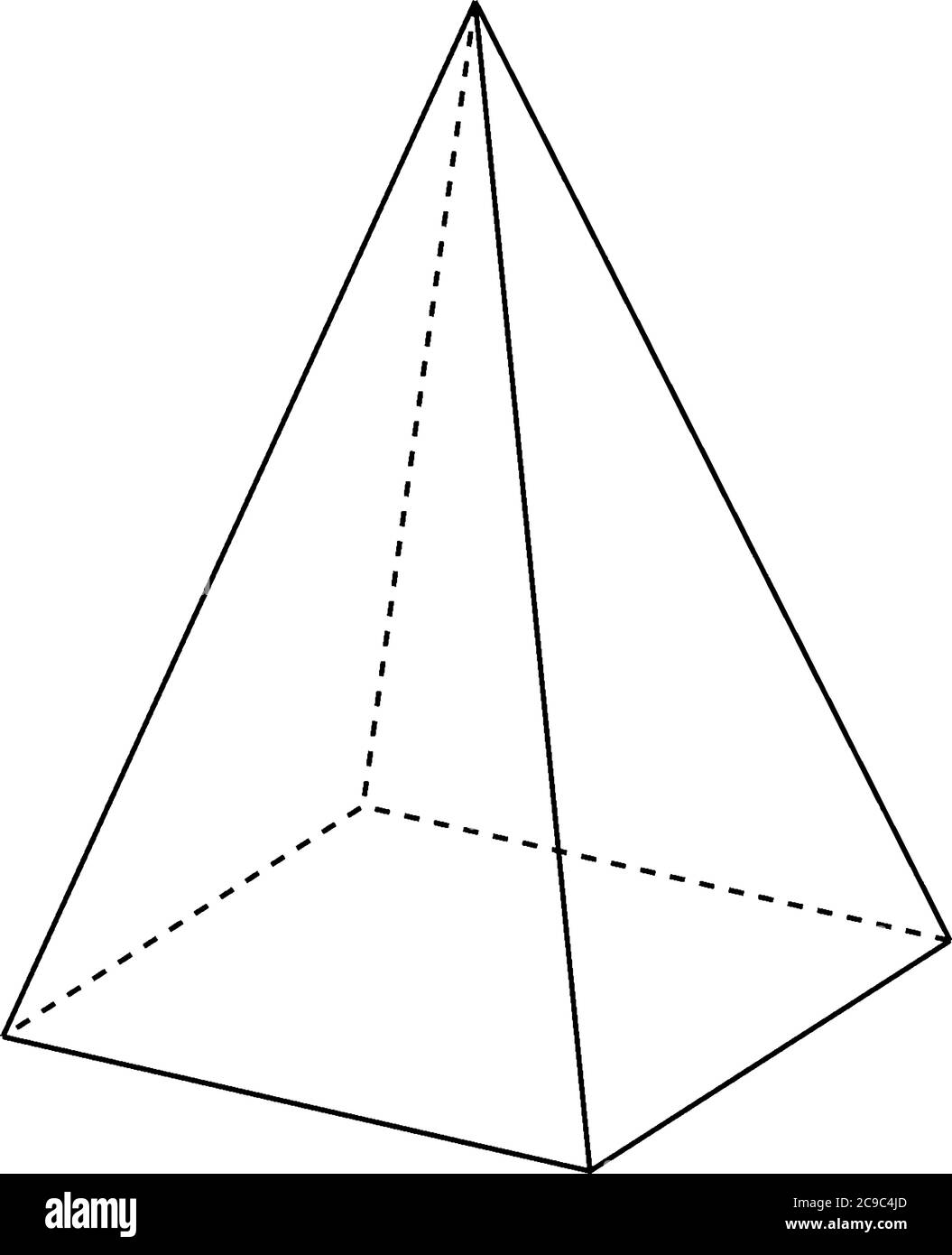 Geometrische Konstruktion einer rechten rechteckigen Pyramide mit versteckten Kanten dargestellt. Die Basis ist ein Rechteck und die Gesichter sind gleichschenklige Dreiecke, vintage Stock Vektor