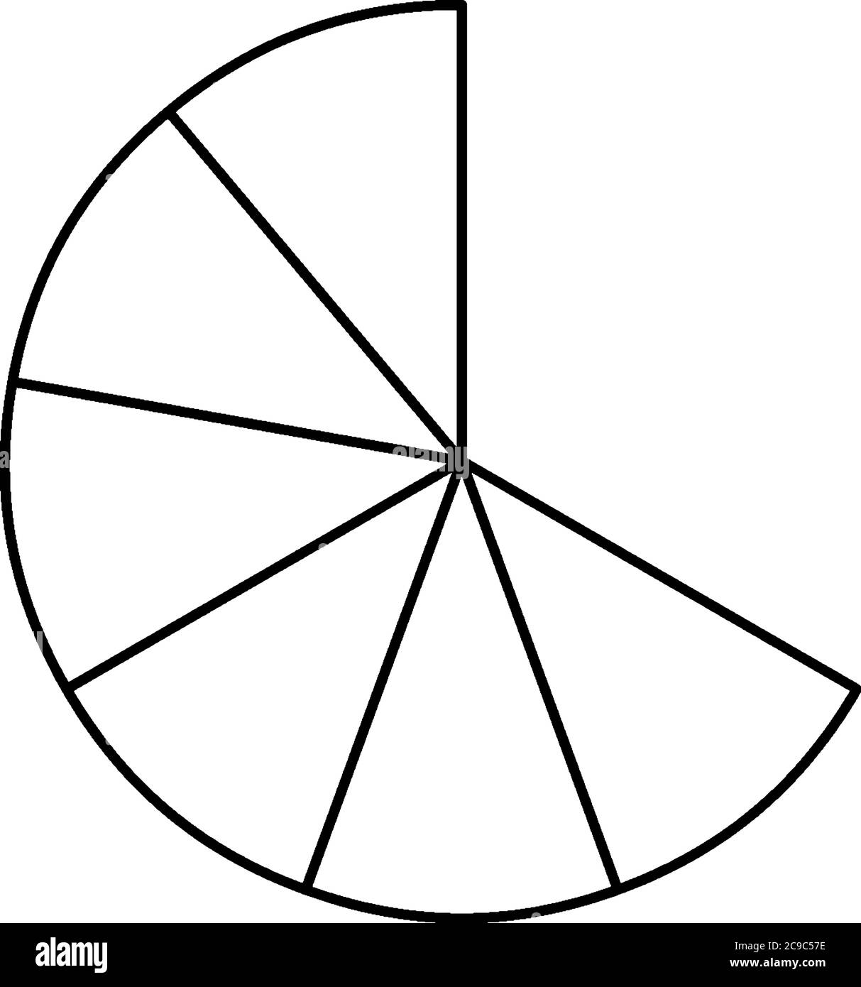 Ein Kreis, der in sechs gleiche Teile mit 6/9, vintage Linie Zeichnung oder Gravur Illustration unterteilt. Stock Vektor