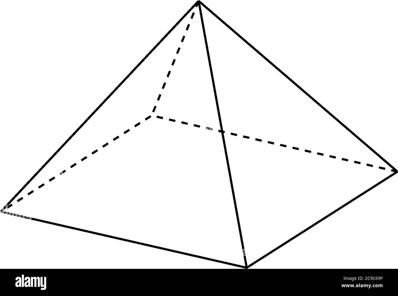 Geometrische Konstruktion einer rechten rechteckigen Pyramide mit versteckten Kanten dargestellt. Die Basis ist ein Rechteck und die Gesichter sind gleichschenklige Dreiecke, vintage Stock Vektor