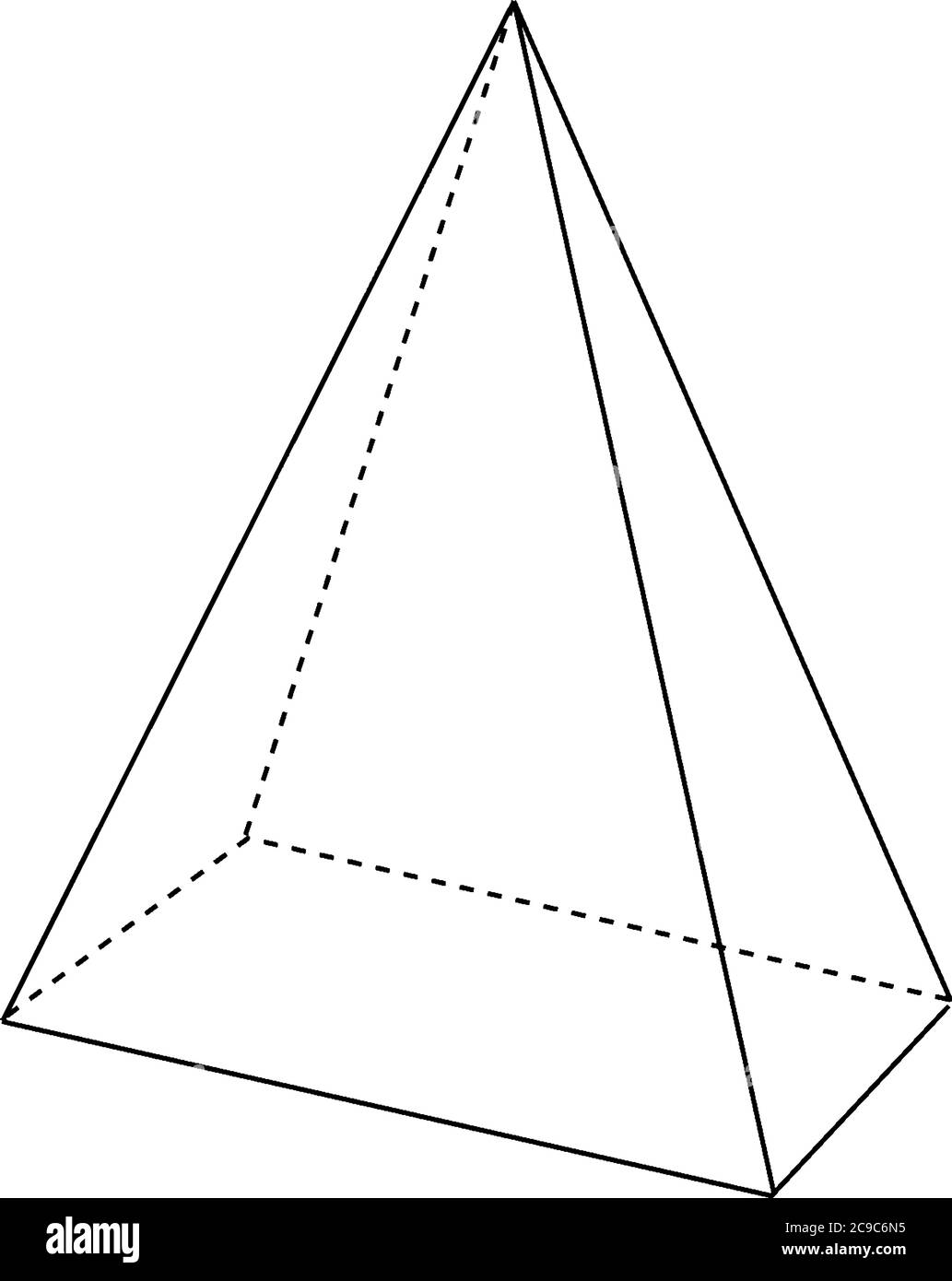 Geometrische Konstruktion einer rechten rechteckigen Pyramide mit versteckten Kanten dargestellt. Die Basis ist ein Rechteck und die Gesichter sind gleichschenklige Dreiecke, vintage Stock Vektor