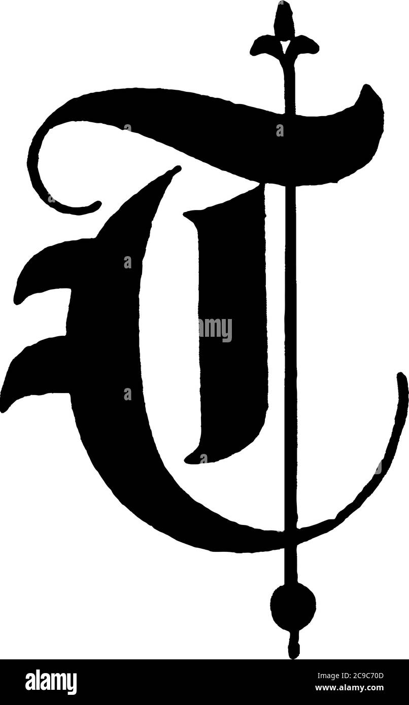Eine typische Darstellung des Buchstabens, 'Capital-T', alter englischer Titeltext. Das Alphabet ist dekoriert und wird in einer stilvollen Form dargestellt, vintage l Stock Vektor