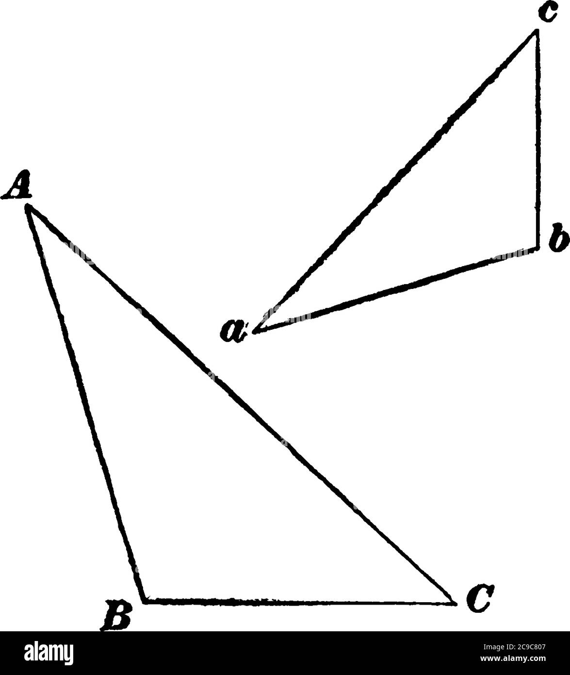 Ein Dreieck, das durch eine parallele Linie geteilt wird, um zwei ähnliche Dreiecke zu bilden, eine Vintage-Linienzeichnung oder eine Gravurdarstellung. Stock Vektor