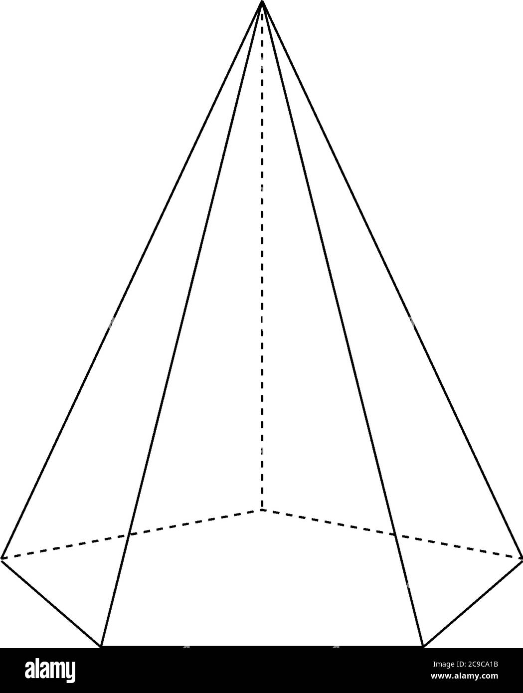 Geometrische Konstruktion einer rechten fünfeckigen Pyramide mit versteckten Kanten dargestellt. Die Basis ist ein pentagon und die Gesichter sind gleichschenklige Dreiecke, vintage li Stock Vektor