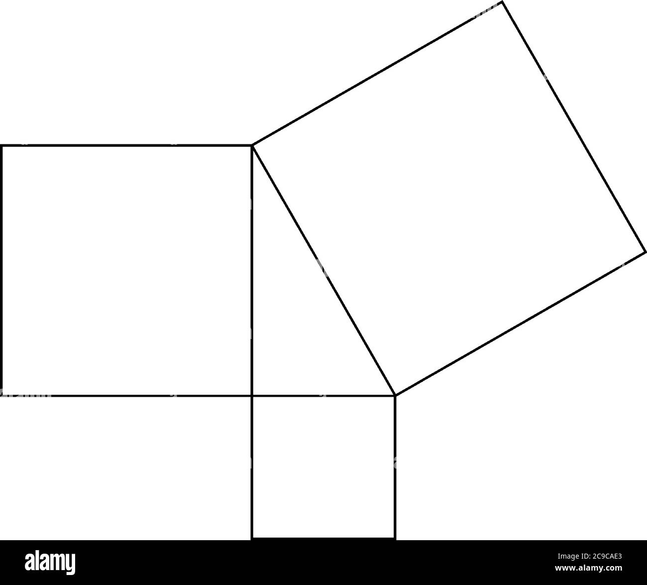 Geometrische Konstruktion, die verwendet werden kann, um das Pythagoreische Theorem zu beweisen, ist die Summe der Quadrate der Beine gleich dem Quadrat der Hypotenuse, Stock Vektor