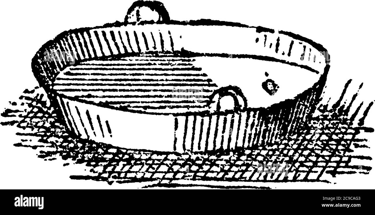 Eine typische Darstellung eines flachen, offenen Tellers oder Gefäßes, das für verschiedene häusliche Zwecke verwendet wird, insbesondere um in einem Ofen zum Kochen aufgestellt zu werden. Das ist es Stock Vektor