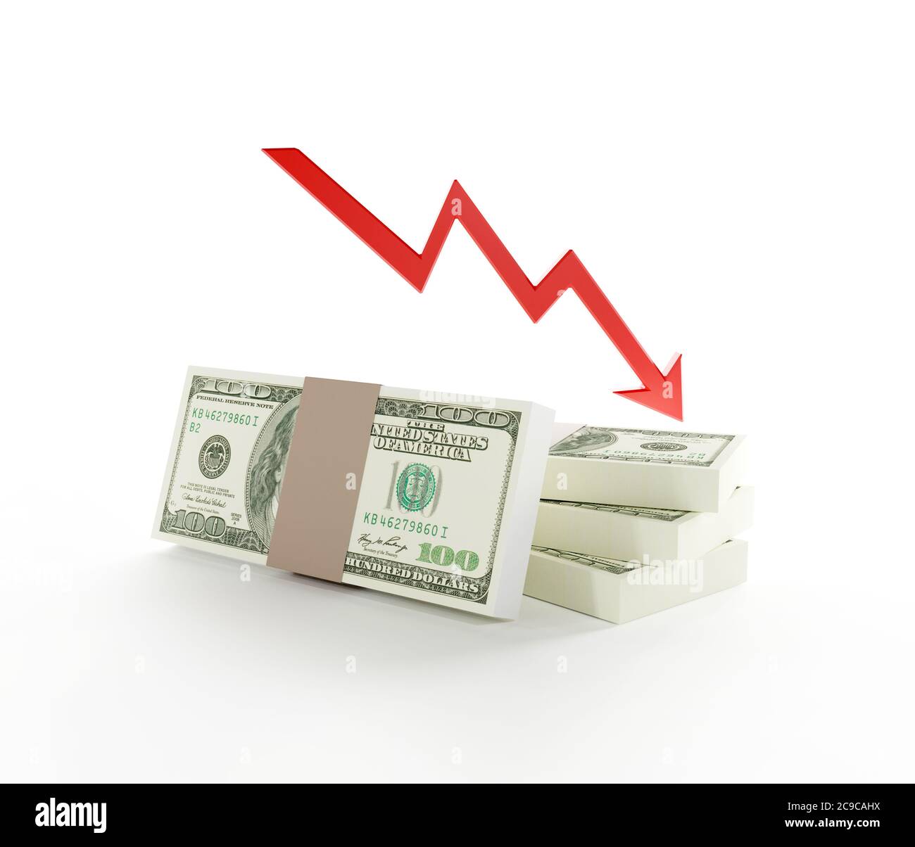 Sinkender Wert der Währung. Analyse und Strategie im Finanzgeschäft. Economy-Konzept in 3D-Darstellung. . Hochwertige 3d-Illustration Stockfoto