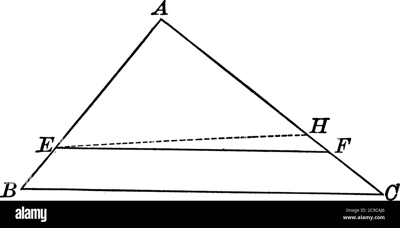 Ein Dreieck mit paralleler Linie EF und Eckpunkten A, B, O, vintage Linie Zeichnung oder Gravur Illustration. Stock Vektor