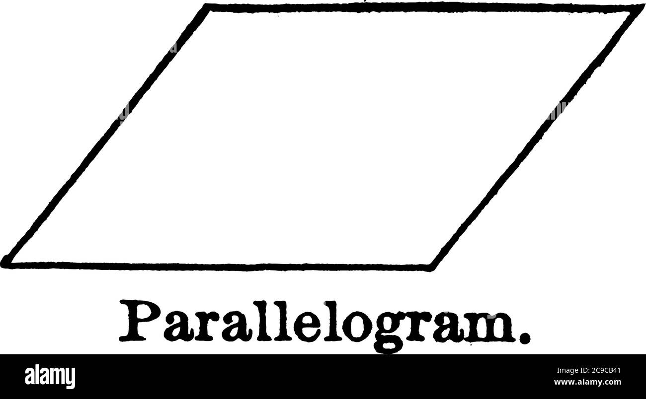Parallelogramm mit zwei Paaren paralleler Seiten und vier Scheitelpunkten wie abgebildet, Vintage-Linienzeichnung oder Gravurillustration. Stock Vektor