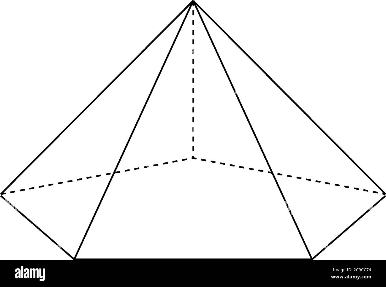 Geometrische Konstruktion einer rechten fünfeckigen Pyramide mit versteckten Kanten dargestellt. Die Basis ist ein pentagon und die Gesichter sind gleichschenklige Dreiecke, vintage li Stock Vektor