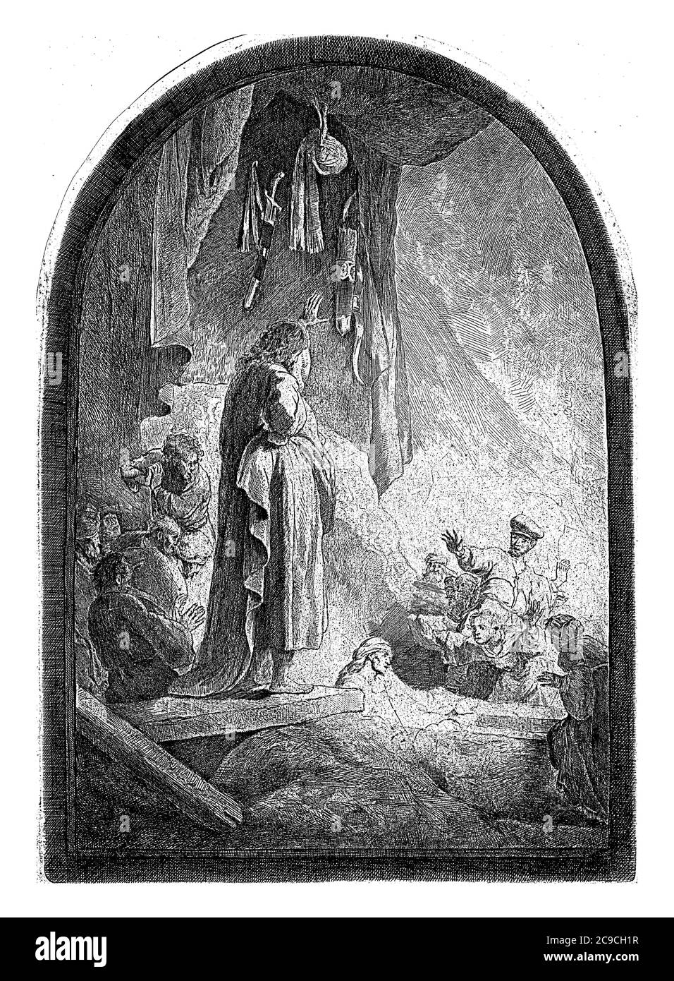 Wiederbelebung des Lazarus: Großer Rekord, Rembrandt van Rijn, 1807 - 1808, Vintage-Gravur. Stockfoto