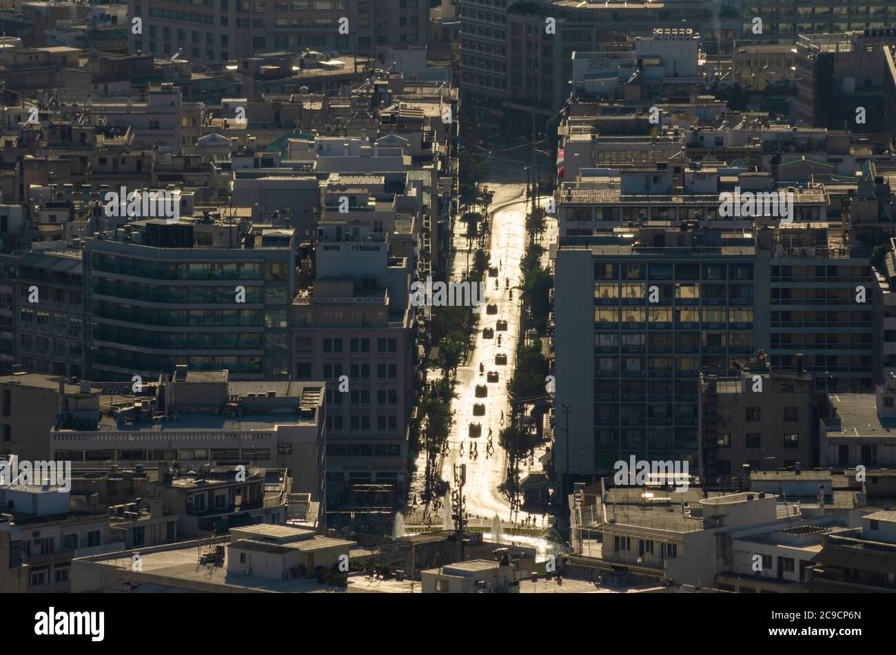 Gebäude und Straße in der zentralen Omonia Gegend von Athen Attika Griechenland Stockfoto