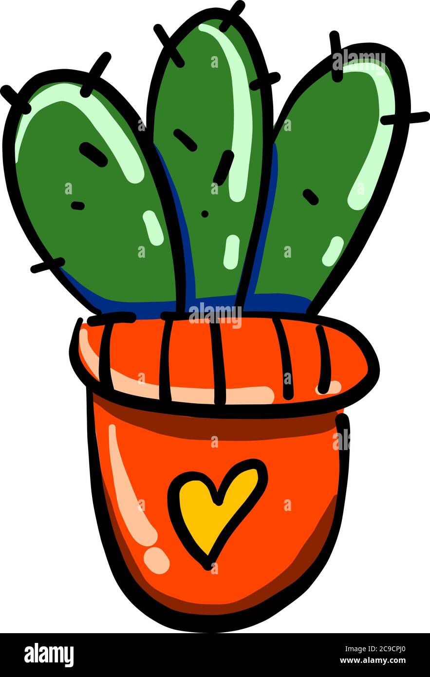 Grüner Kaktus in einem roten Topf, Illustration, Vektor auf weißem Hintergrund Stock Vektor