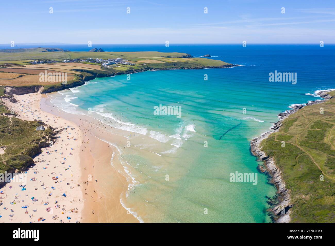 Luftaufnahme von Crantock Bay, Newquay, England Stockfoto