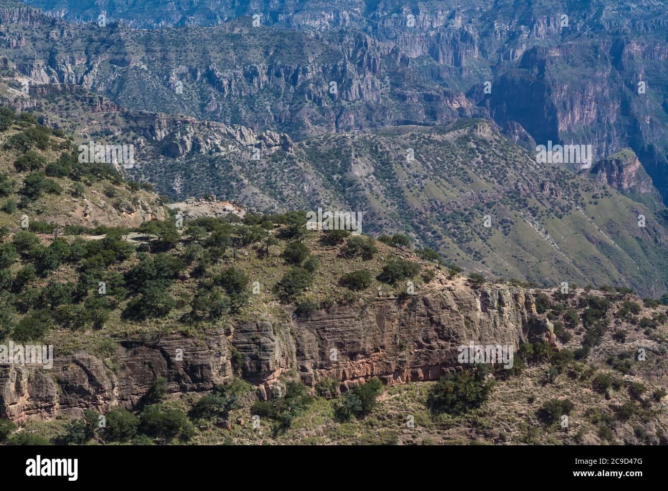 Divisadero, Copper Canyon, Chihuahua, Mexiko. Landschaftlich reizvoller Blick von der Gondel. Stockfoto
