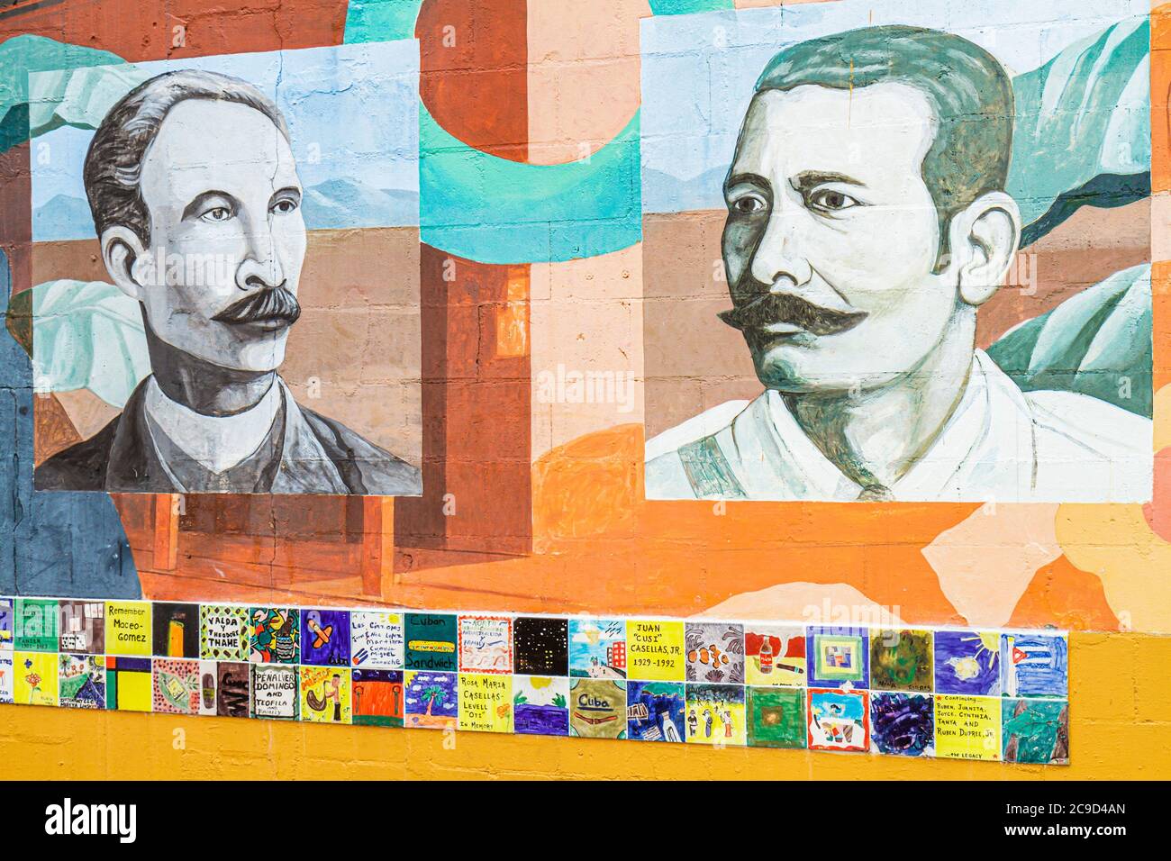 Ybor City Tampa, Florida, 7th Avenue, historisches Quartier Latin, Wandgemälde, Jose Marti, General Antonio Maceo, Besucher reisen Reise touristischer Tourismus landma Stockfoto