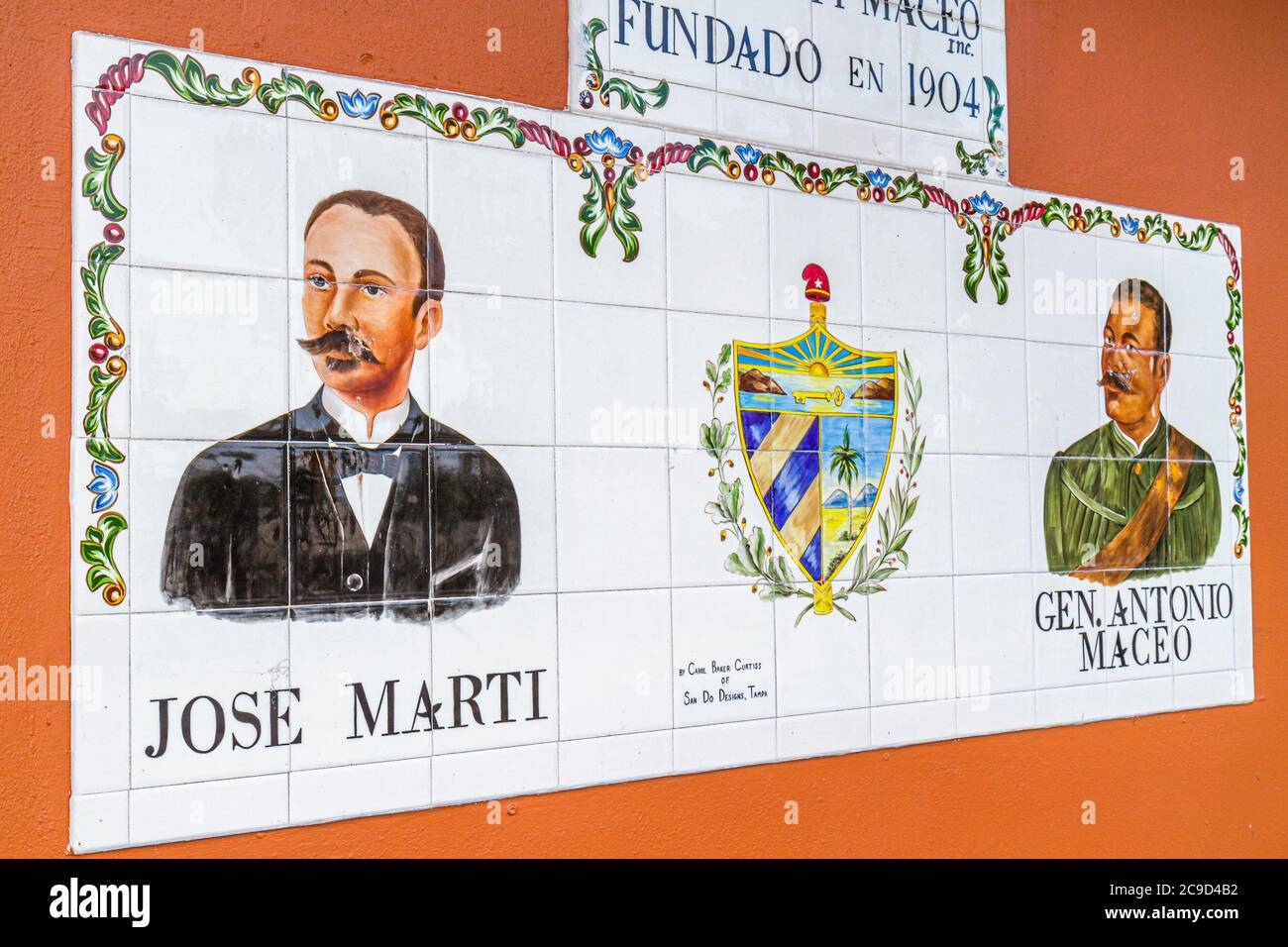 Ybor City Tampa, Florida, 7th Avenue, historisches Quartier Latin, Wandgemälde mit Keramikfliesen, Jose Marti, General Antonio Maceo, Besucher reisen auf Reisen, Touristen Stockfoto