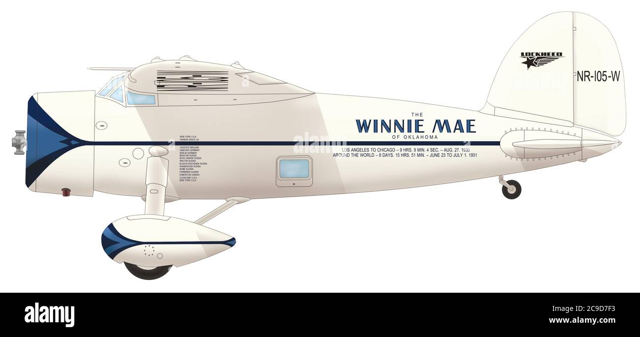 Lockheed Vega 5C ('Winnie Mae') in Form von 1933. Wiley Post nutzte dieses Flugzeug im Juni und Juli 1931 für einen Rekordflug um die Welt Stockfoto