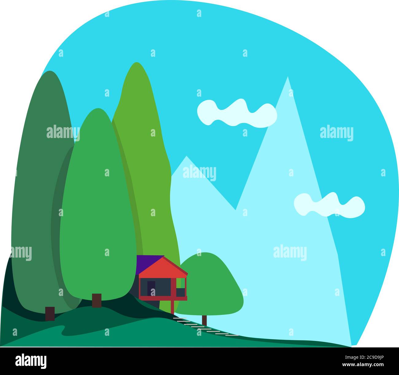 Berghütte, Illustration, Vektor auf weißem Hintergrund Stock Vektor