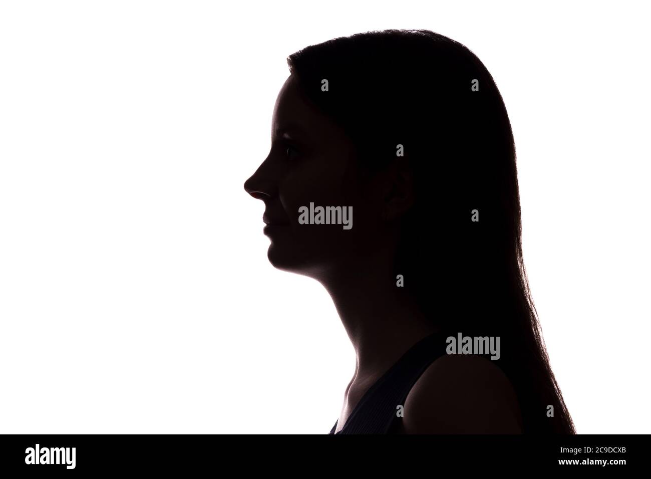 Junge Frau schauen nach vorne - die horizontale Silhouette der Seitenansicht Stockfoto