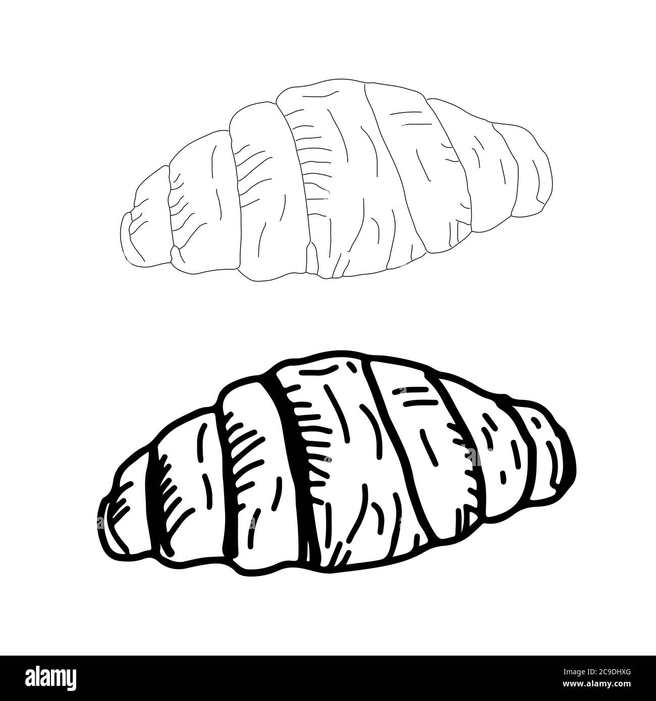 Grafische Skizze von Croissant isoliert auf weißem Hintergrund. Vektorgrafik Stock Vektor