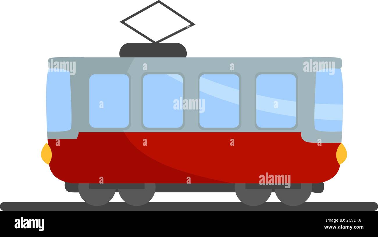 Rote Straßenbahn, Illustration, Vektor auf weißem Hintergrund Stock Vektor