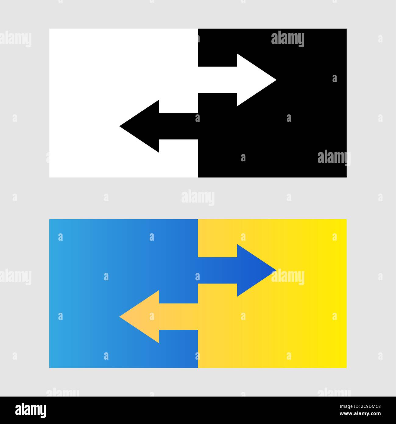 Symbol für Datenübertragung. Zwei Übertragungspfeile. Schwarz-Weiß und Verlaufssymbol. Logo-Konzept übertragen Stock Vektor