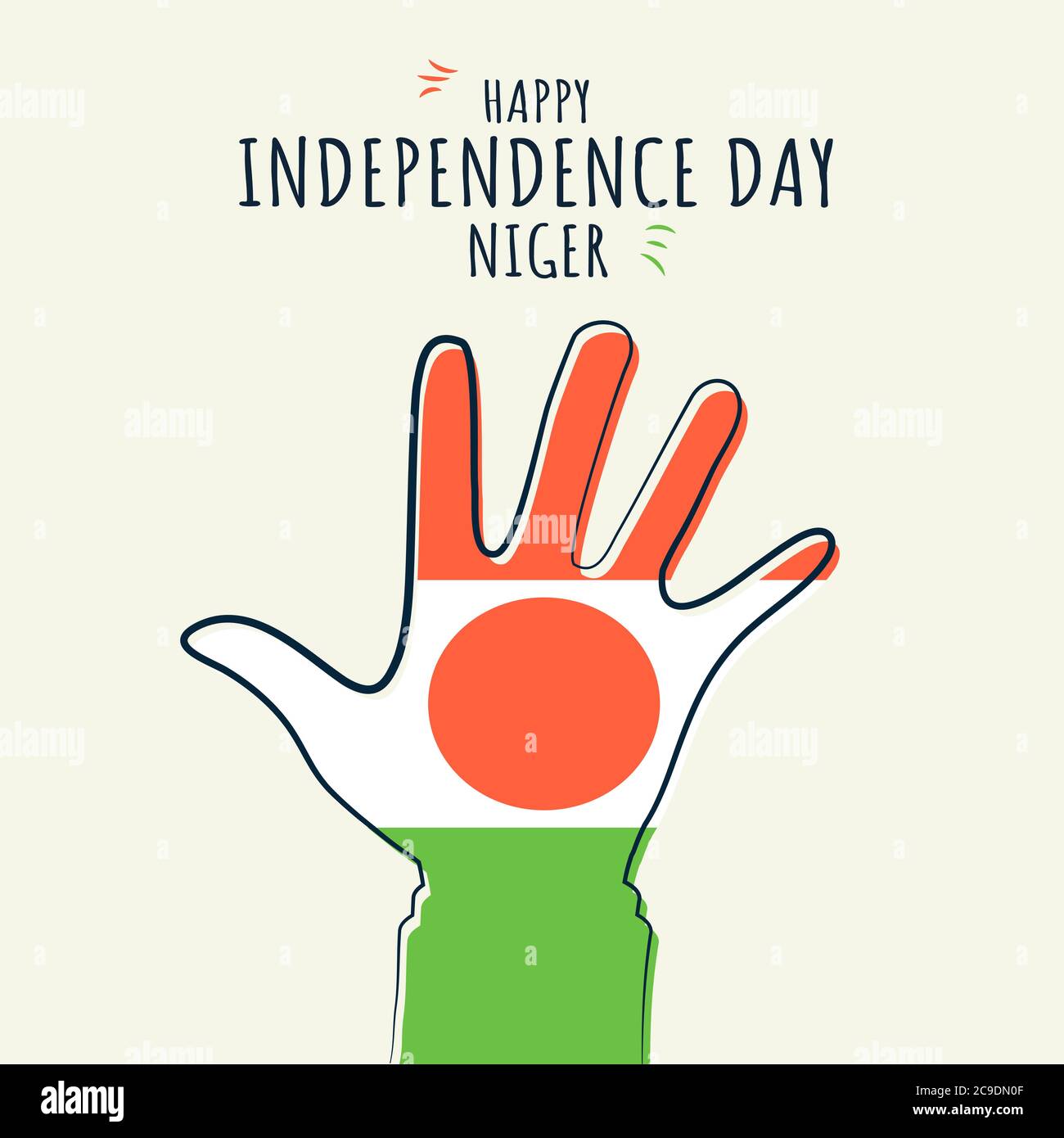 Happy Independence Day Niger, Flagge auf Handfläche, Poster, flache Illustration, Vektor Stock Vektor