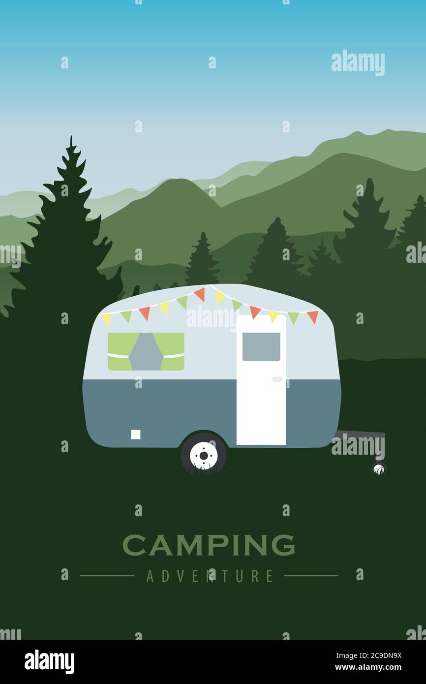 Camping-Abenteuer auf grünen Berg-und Waldlandschaft Vektor-Illustration EPS10 Stock Vektor