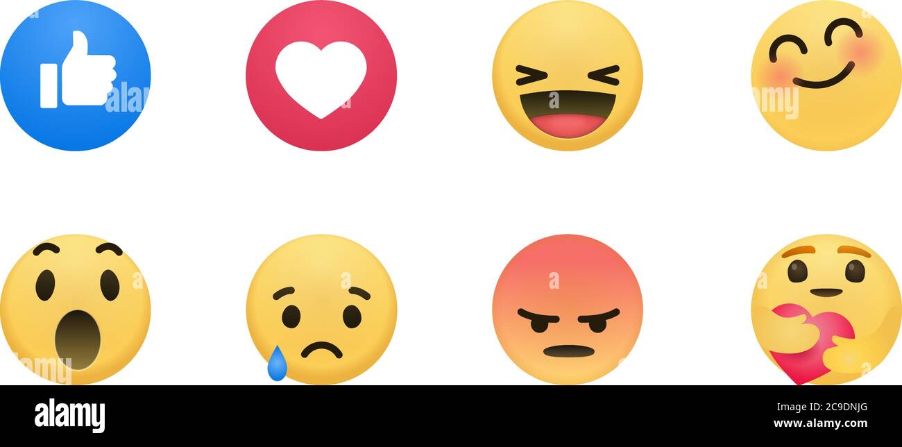 vector Emoji Emoticons Set mit verschiedenen Reaktionen Smileys für soziale Netzwerke Stock Vektor