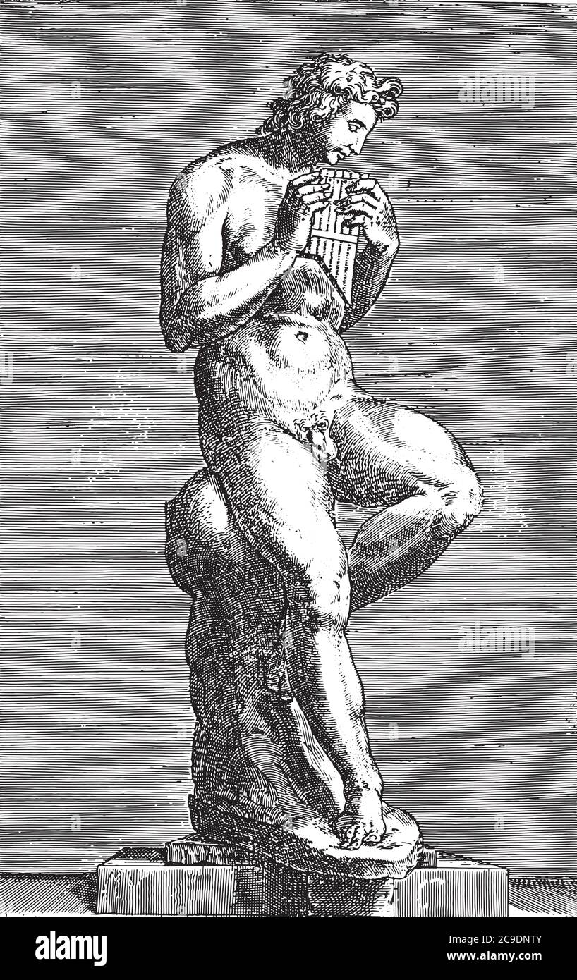 Skulptur von Apollo, Cherubino Alberti, 1577, Vintage-Gravur. Stock Vektor