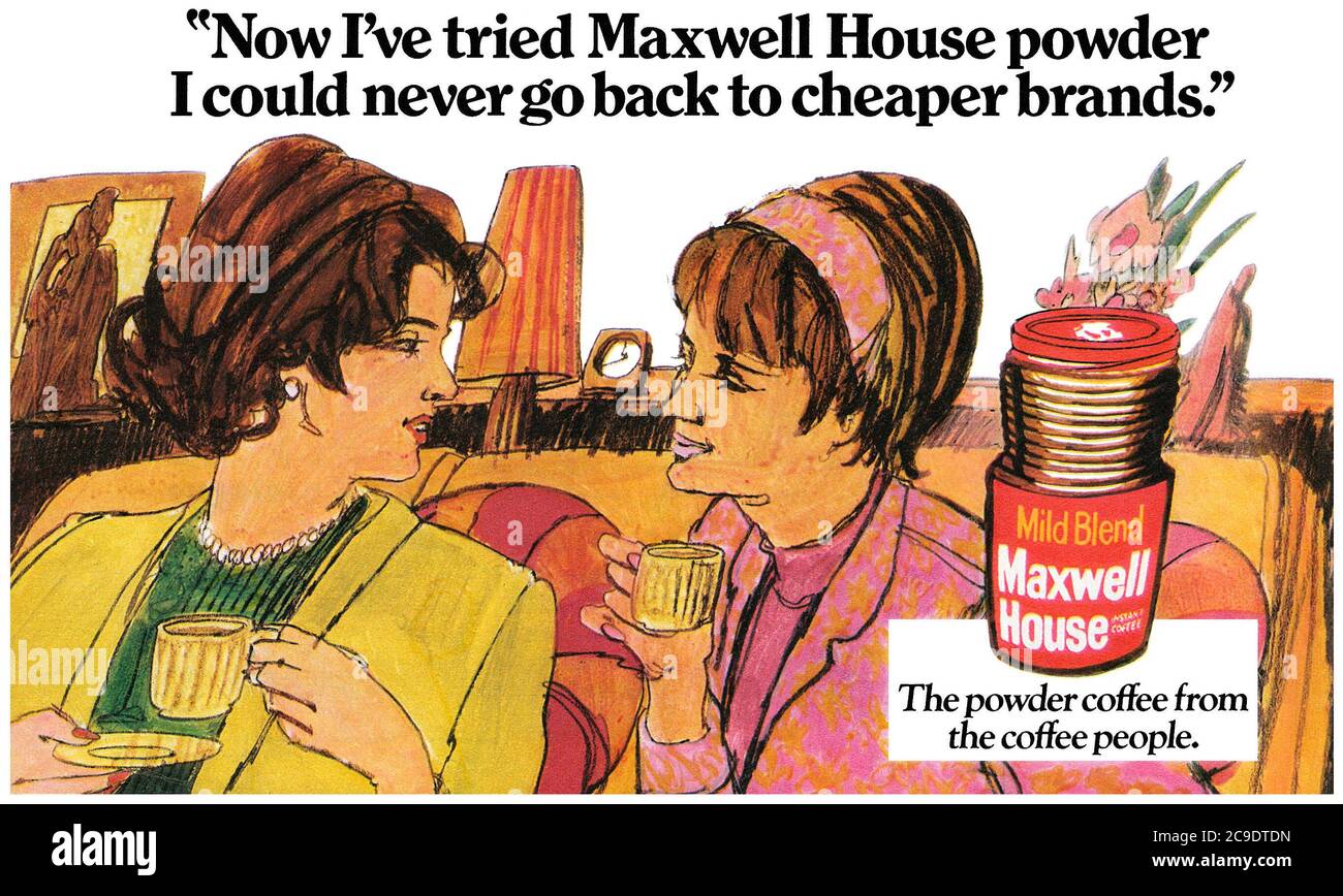 1971 Britische Werbung für Maxwell House Instant Coffee. Stockfoto