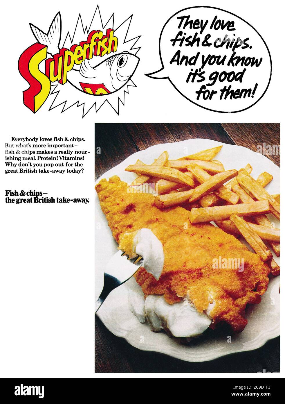 1976 Britische Werbung für Fish 'n' Chips. Stockfoto