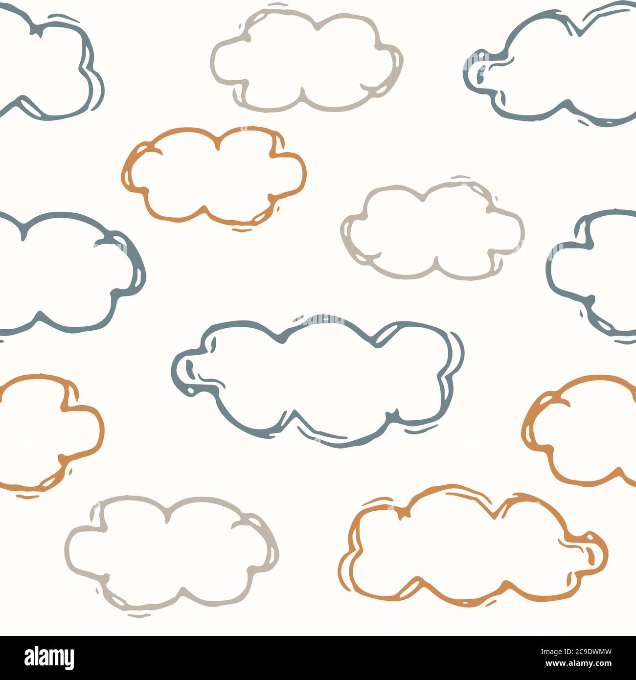 Nahtlose Hintergrund Himmel Wolke Geschlecht neutral Baby Muster. Einfache skurrile minimal erdige 2-Ton-Farbe. Kids Kinderzimmer Tapete oder Boho cloudy Mode Stock Vektor