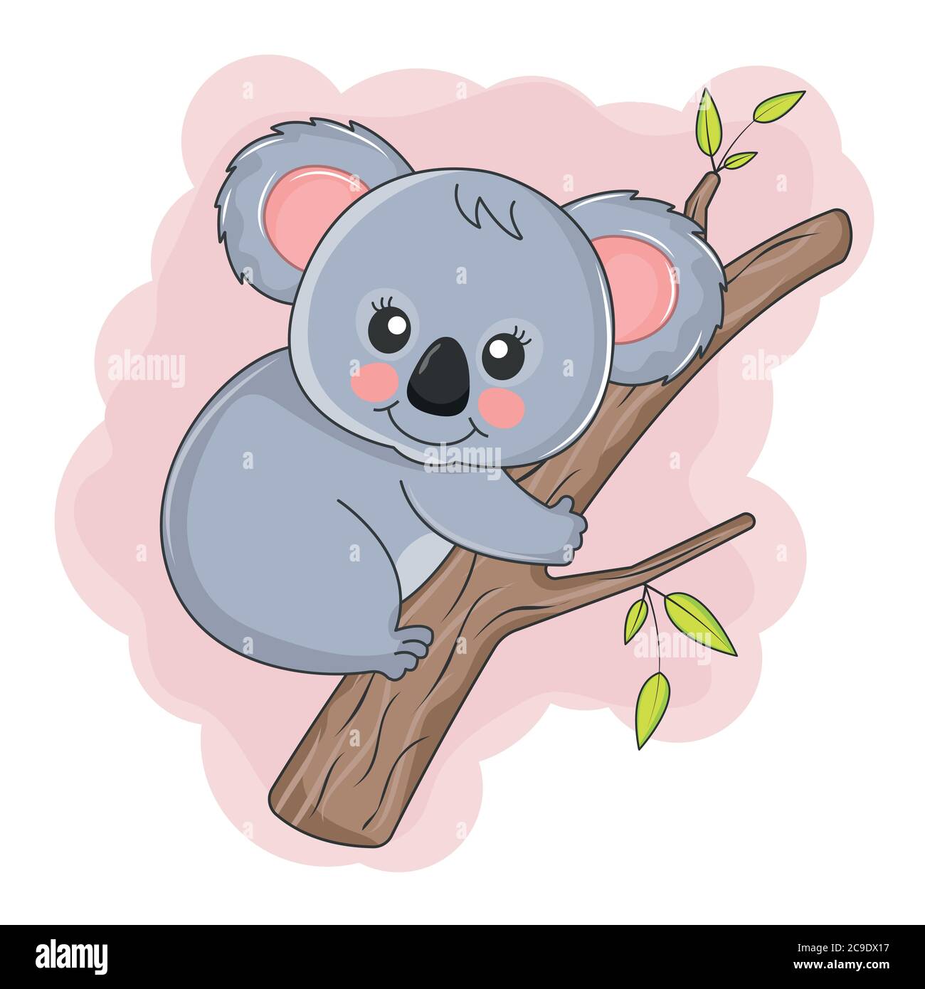 Cute Cartoon Koala Baby sitzt auf einem Baum. Stock Vektor