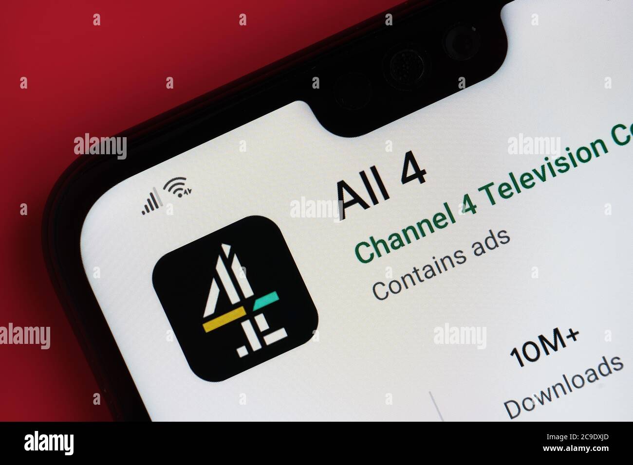 Stone / Großbritannien - Juli 30 2020: Alle 4 App auf der Ecke des Mobiltelefons gesehen. TV-App für Kanal 4. Stockfoto