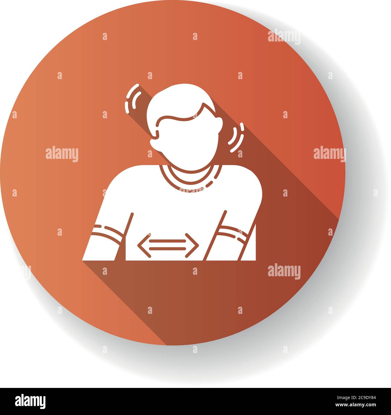 Tourette-Syndrom rot flaches Design lange Schatten Glyphe Symbol. Der Patient leidet an einer chronischen Erkrankung. Körperliche Behinderung mit sich wiederholenden Bewegungen. Stress an Stock Vektor