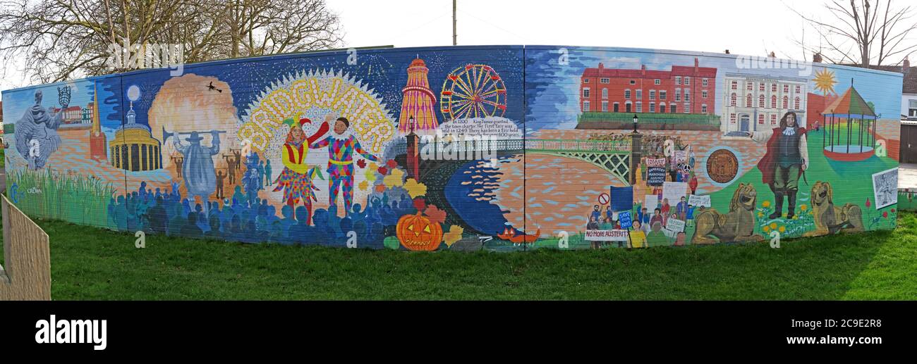 Panorama der BridgwaterTown Mural, Sedgemoor, Somerset, Südwestengland, England, Großbritannien Stockfoto