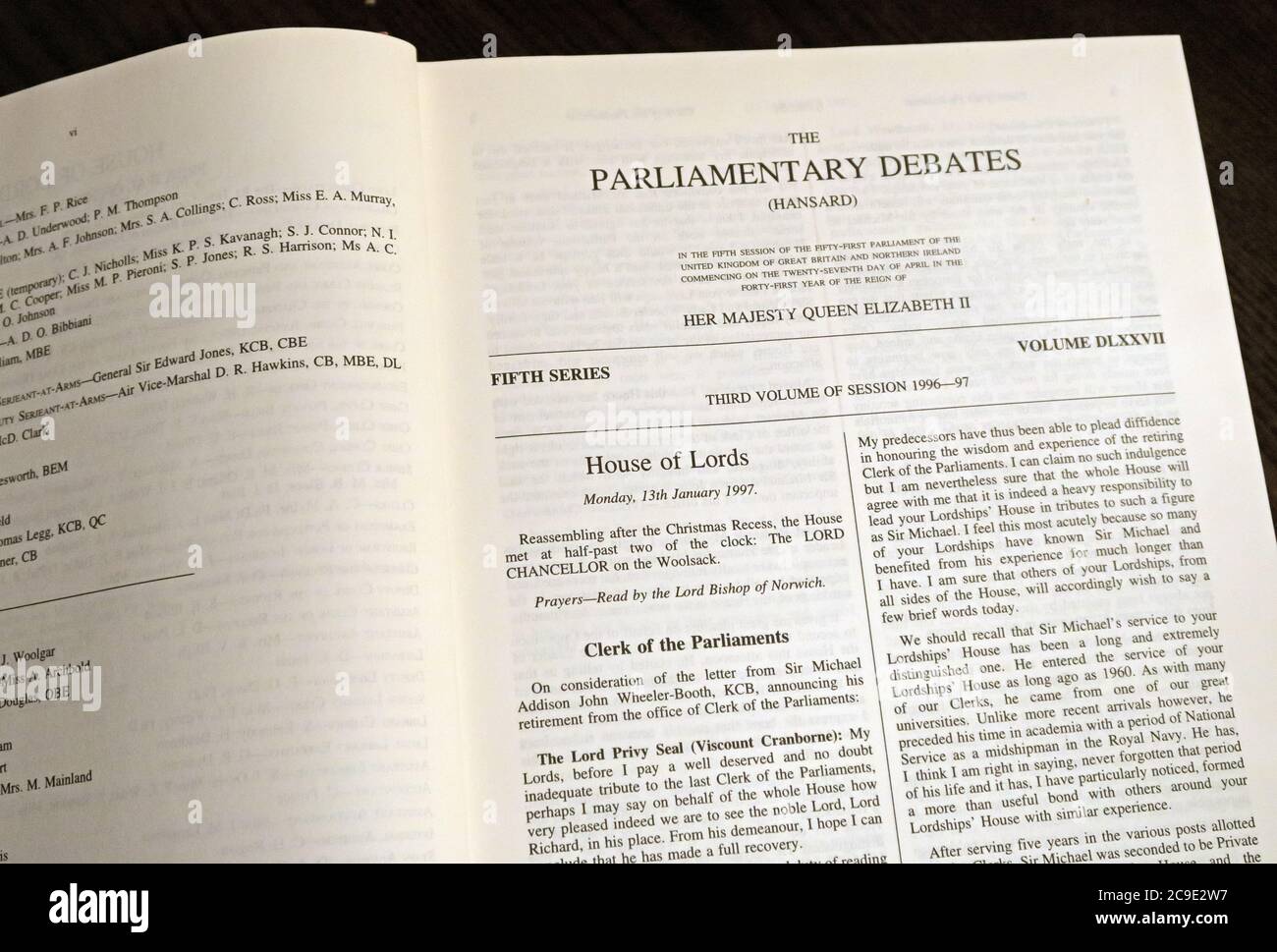 Offizieller Bericht, Parlamentsdebatten, The House of Lords , Hansard , Vol 545, Westminster , London, England, Großbritannien, Bücher, Bände Stockfoto