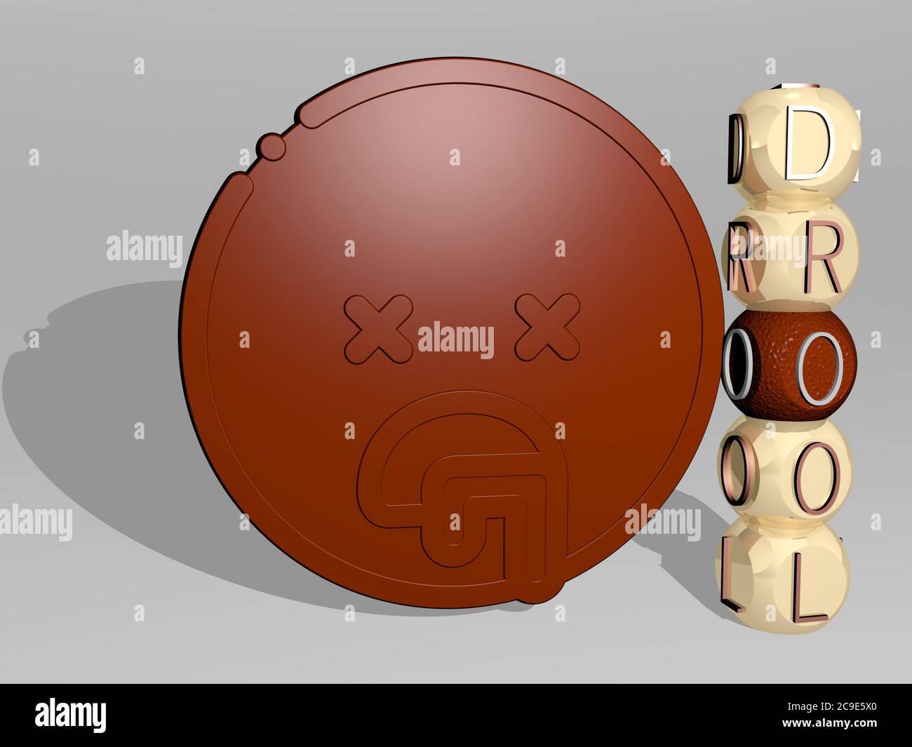 3D-Illustration von DROOL Grafiken und Text um das Symbol durch metallische Würfel Buchstaben für die damit verbundenen Bedeutungen des Konzepts und Präsentationen gemacht Stockfoto