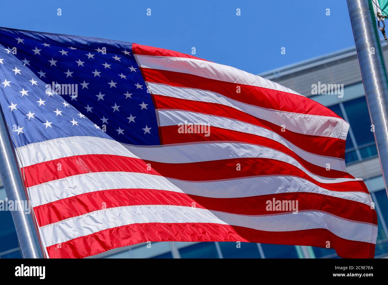 Flagge der USA winkt auf dem Wind Stockfoto